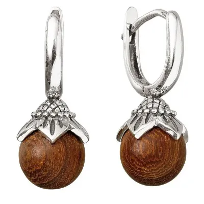 Stříbrné náušnice květ se santalového dřeva